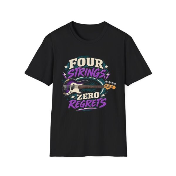 Bass Guitar T-Shirt — "Four Strings, Zero Regrets" Retro Rock Tee