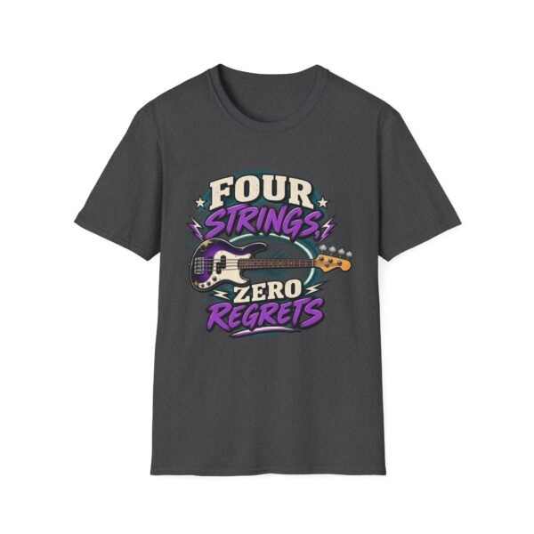 Bass Guitar T-Shirt — "Four Strings, Zero Regrets" Retro Rock Tee