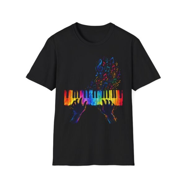 14277116195933268249_2048.jpeg Piano Keys Rainbow T-Shirt — Colorful Piano Player Graphic Tee