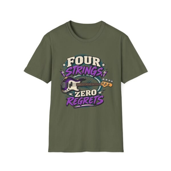 Bass Guitar T-Shirt — "Four Strings, Zero Regrets" Retro Rock Tee