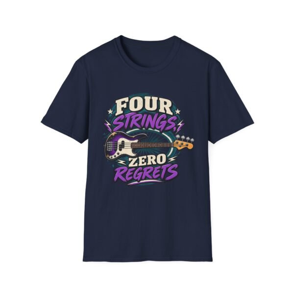 Bass Guitar T-Shirt — "Four Strings, Zero Regrets" Retro Rock Tee