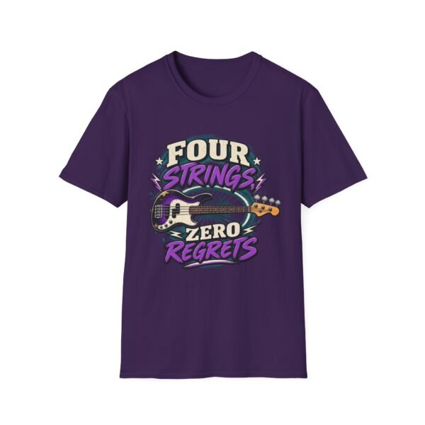 Bass Guitar T-Shirt — "Four Strings, Zero Regrets" Retro Rock Tee