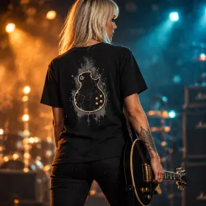 Black Electric Guitar Les Paul Front and Back T-Shirt